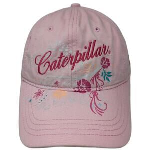 Caterpillar Baseball Cap Pink One Size Floral Embroidery Strapback Hat CAT Logo